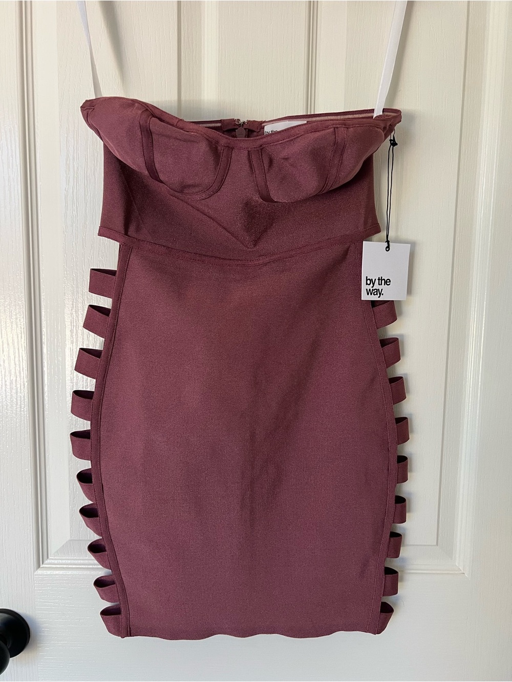 by the way. Strapless Maroon Cutout Bodycon Dress